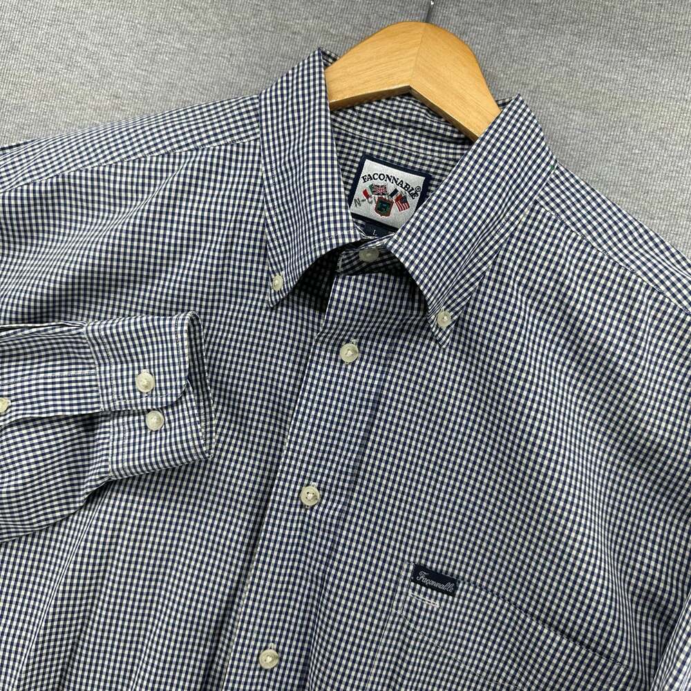 Faconnable Men's Blue Gingham Button Down Long Sleeve Shirt Size L